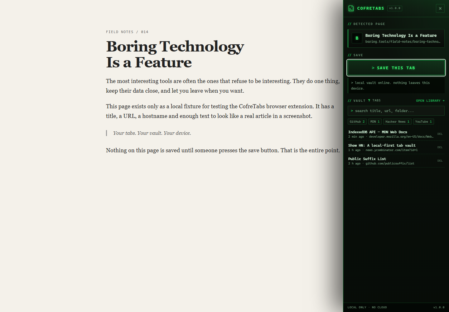 CofreTabs v1.0.0 save panel in the review-before-save state